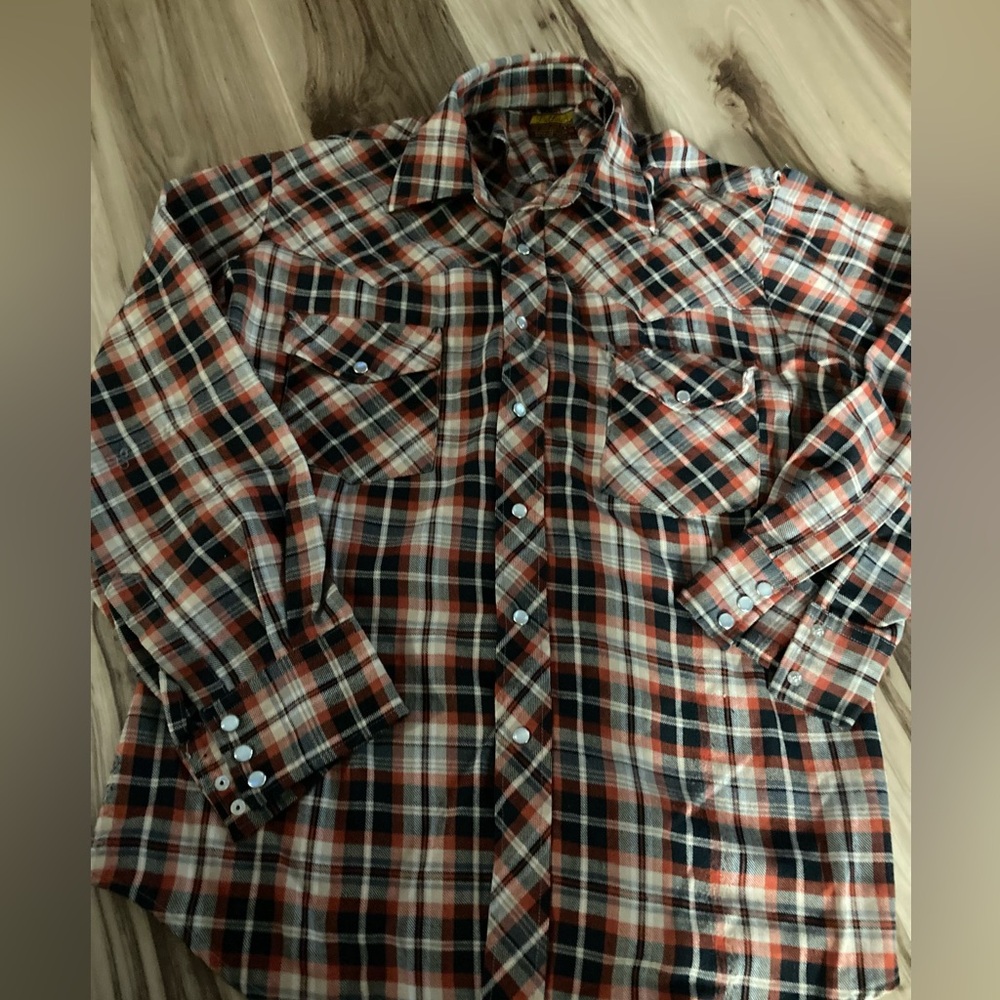 Pelham Vintage Mens Pearl Snap Long Sleeve Plaid Shirt Large